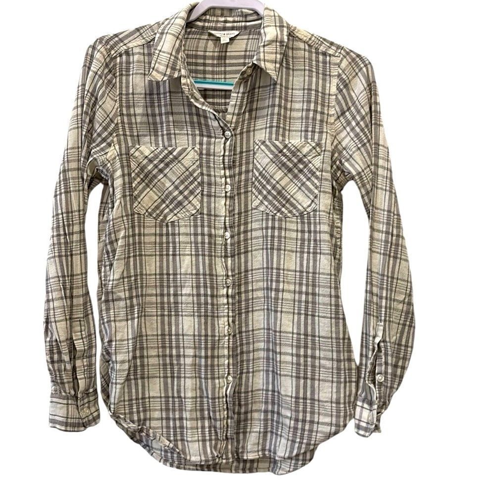Lucky Brand Women's Cloud Plaid Boyfriend Shirt Small Long Sleeve Button Top​​​​